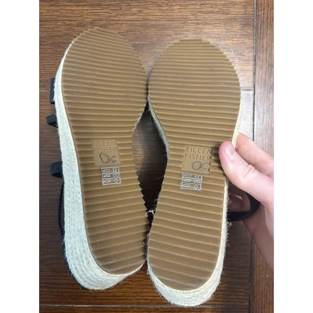 Eileen Fisher Wanda Tumbled Nubuck Espadrille Sandals in Black Size 10 NWOB
